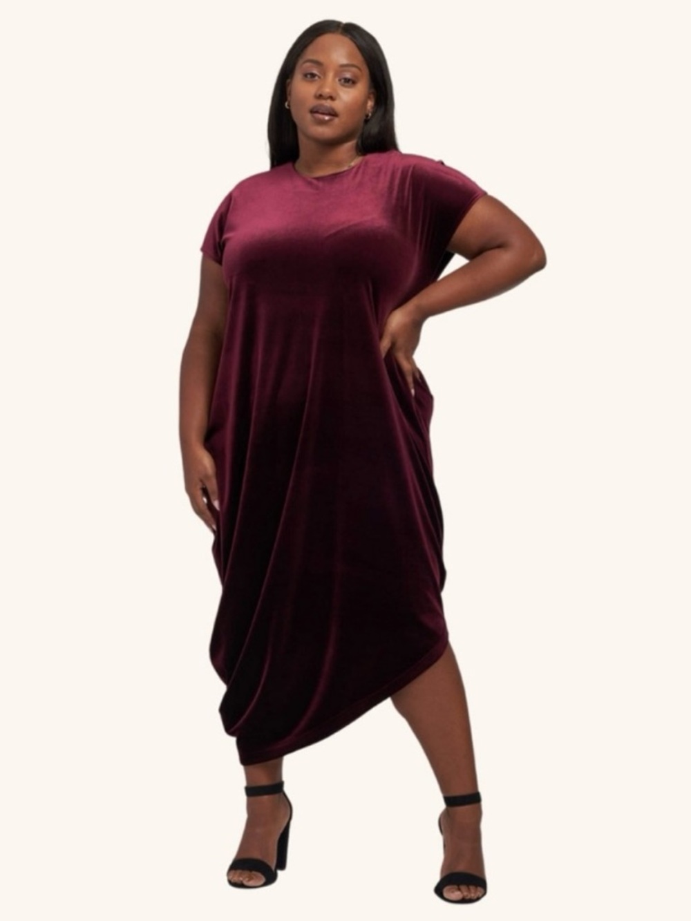Universal Standard Velvet Geneva Dress Midi Short Sleeve Asymmetrical Velour